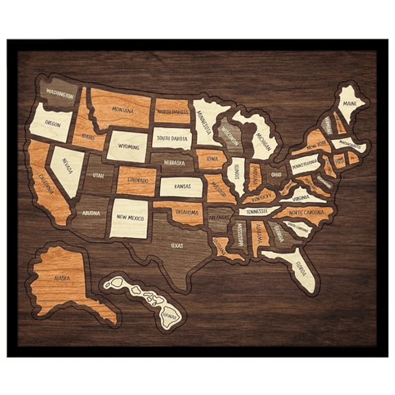 Wooden Travel Map Puzzle Wall Decor, Push Pin Journey Tracker Frame, Interactive Memory Display Board for Home Office Adventure Gift T-oy