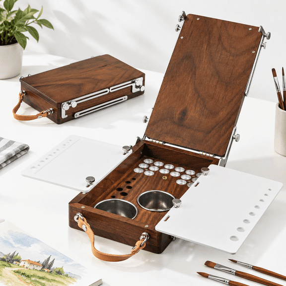 Wooden Travel Plein Air Easel Pochade Box, Portable Tabletop Art Supply Storage for Outdoor Painting