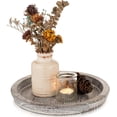 thumbnail image 1 of Wooden Tray Candle Holder - Round Wood Decorative Pillar Candle Tray for Coffee Table Farmhouse Kitchen Countertop Organizer Home Decor Wedding Centerpiece, Distressed White, 1 of 10