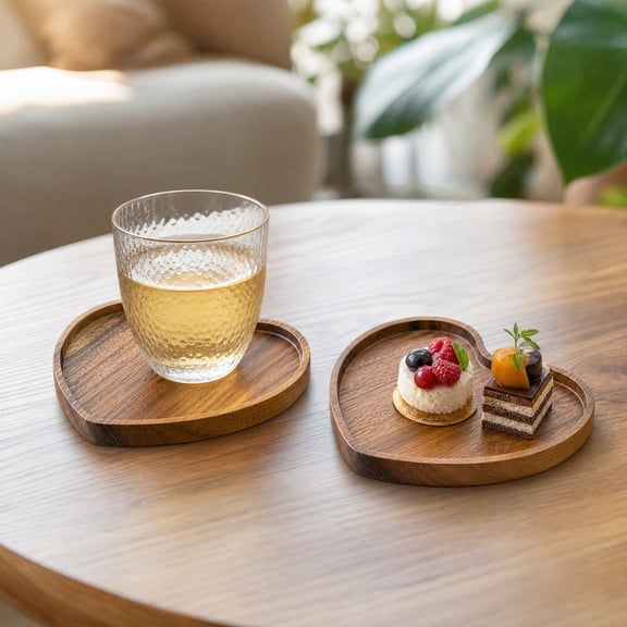 Wooden Tray Platter for Coffee Table, Heart Shaped Rim Serving Tray with Recessed Basin, Snack Fruit Storage for Tea Room Entryway, Holiday Gift, Topliu