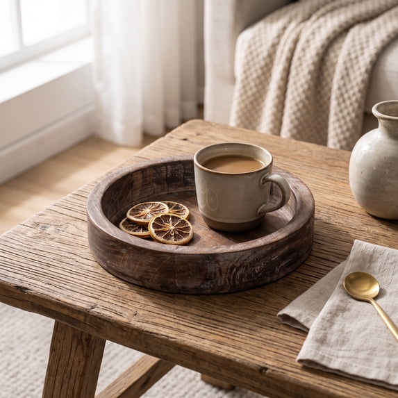 Wooden Tray Platter, for Living Room Coffee Tables, Suitable for Snacks Fruit and General Storage, 6.1in