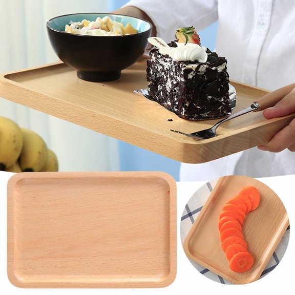 Wooden Tray Rectangular Japanese Household Water Cup Tea Plate Dinner Plate Wooden Fruit Cake Pizza Plate,Ceramic Tableware