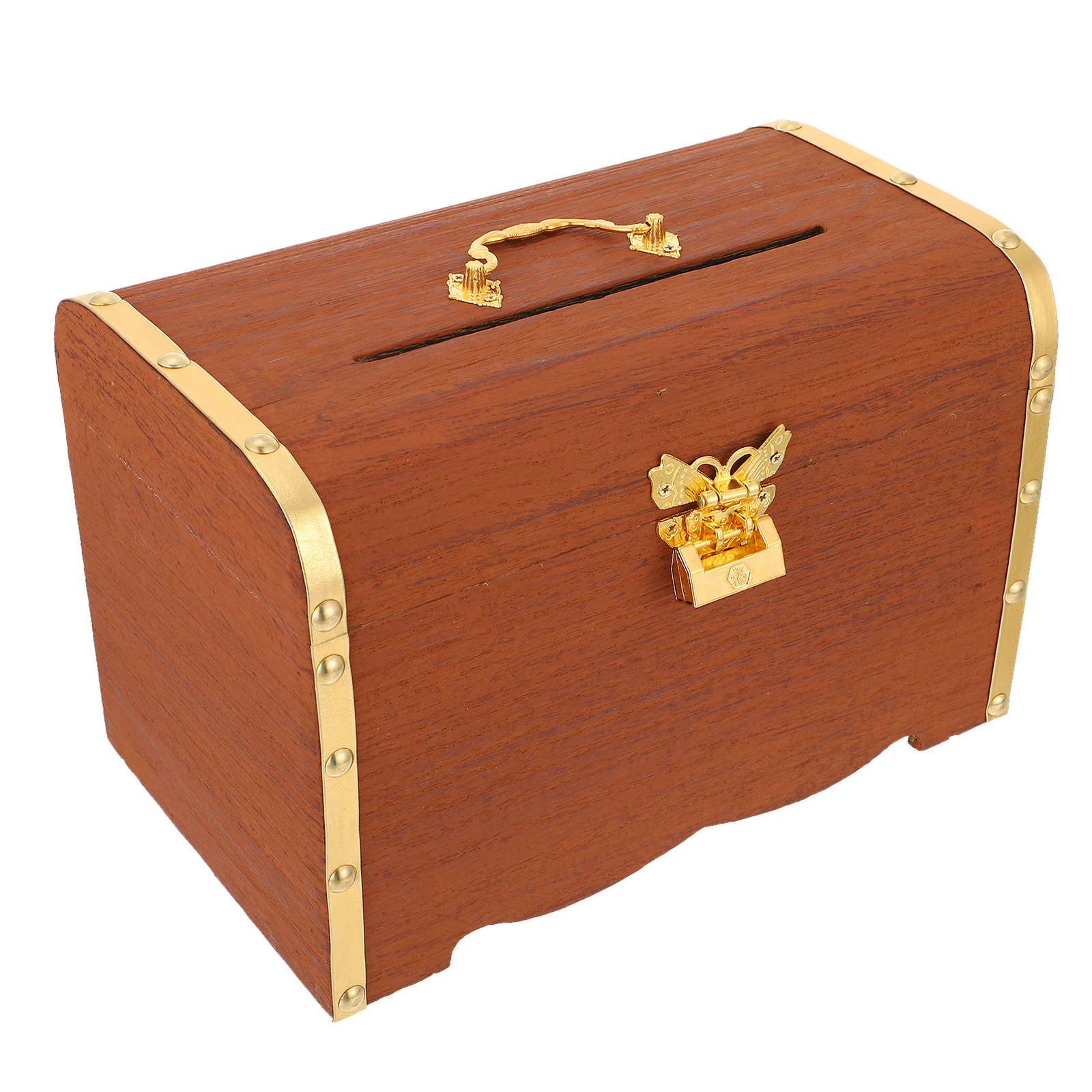 Wooden Treasure Chest Case Coin Bank Locker Decorations Small Change