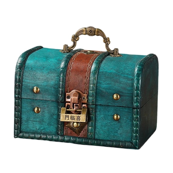 Wooden Treasure Chest Jewelry Storage Box Handcrafted Decorative Gift for Women Valentines Day