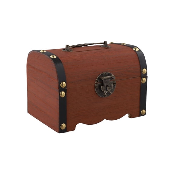 Wooden Treasure Chest Storage Box With Lock And Key, Retro Decorative Piggy Bank Coin Holder, Handcrafted Wood Keepsake Organizer For Home Or Office(A)