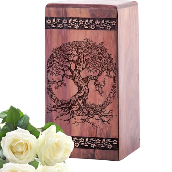 Wooden Tree Of Life Urn - Engraved Memorial Urns for Human Ashes Adult, Funeral Wooden Urn Box for Cremation Ashes Mom, Ash Keepsake Urns - 10inch, Large Size - Single 1Pcs