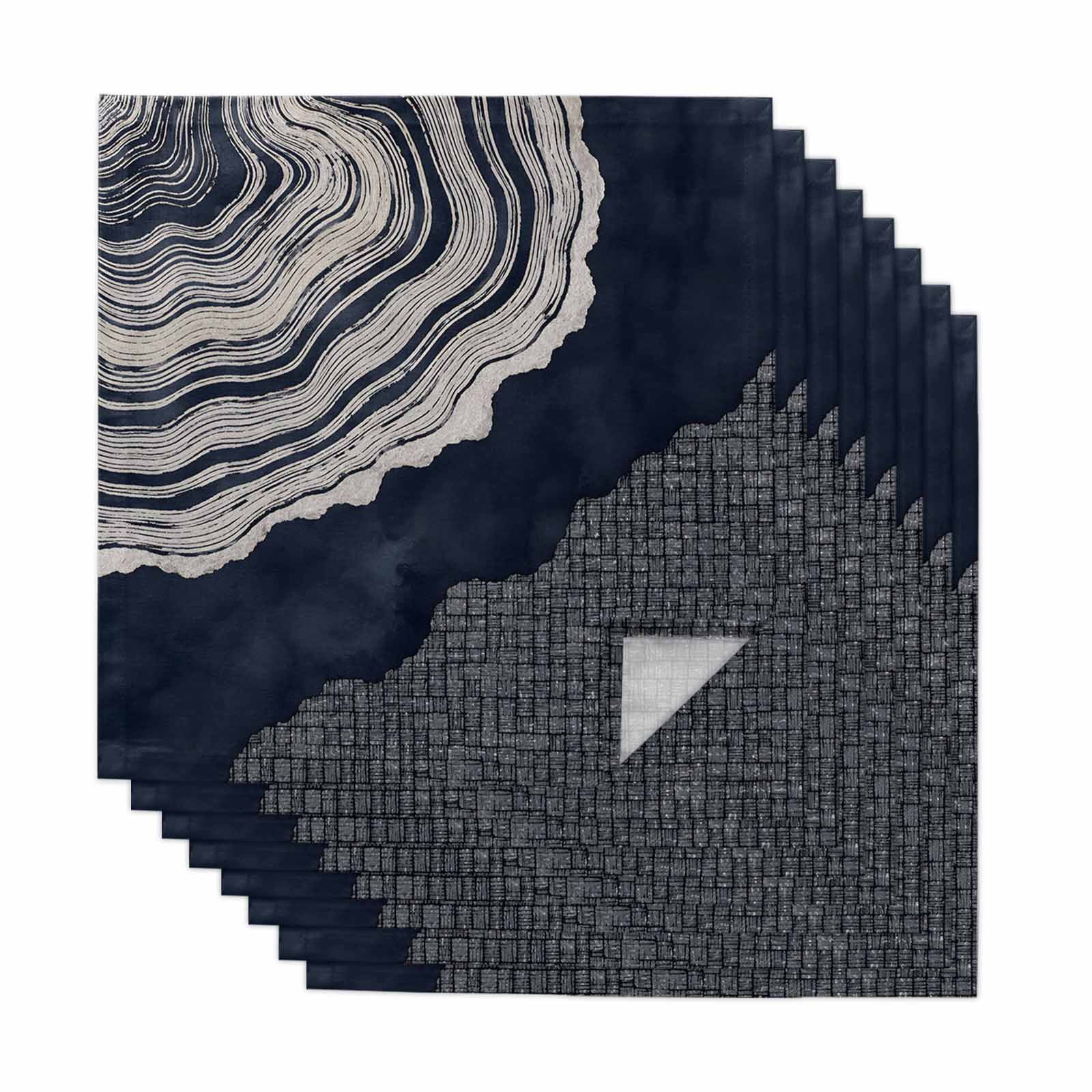 Wooden Tree Rings Cloth Napkins, Abstract Navy Blue Coastal Modern ...