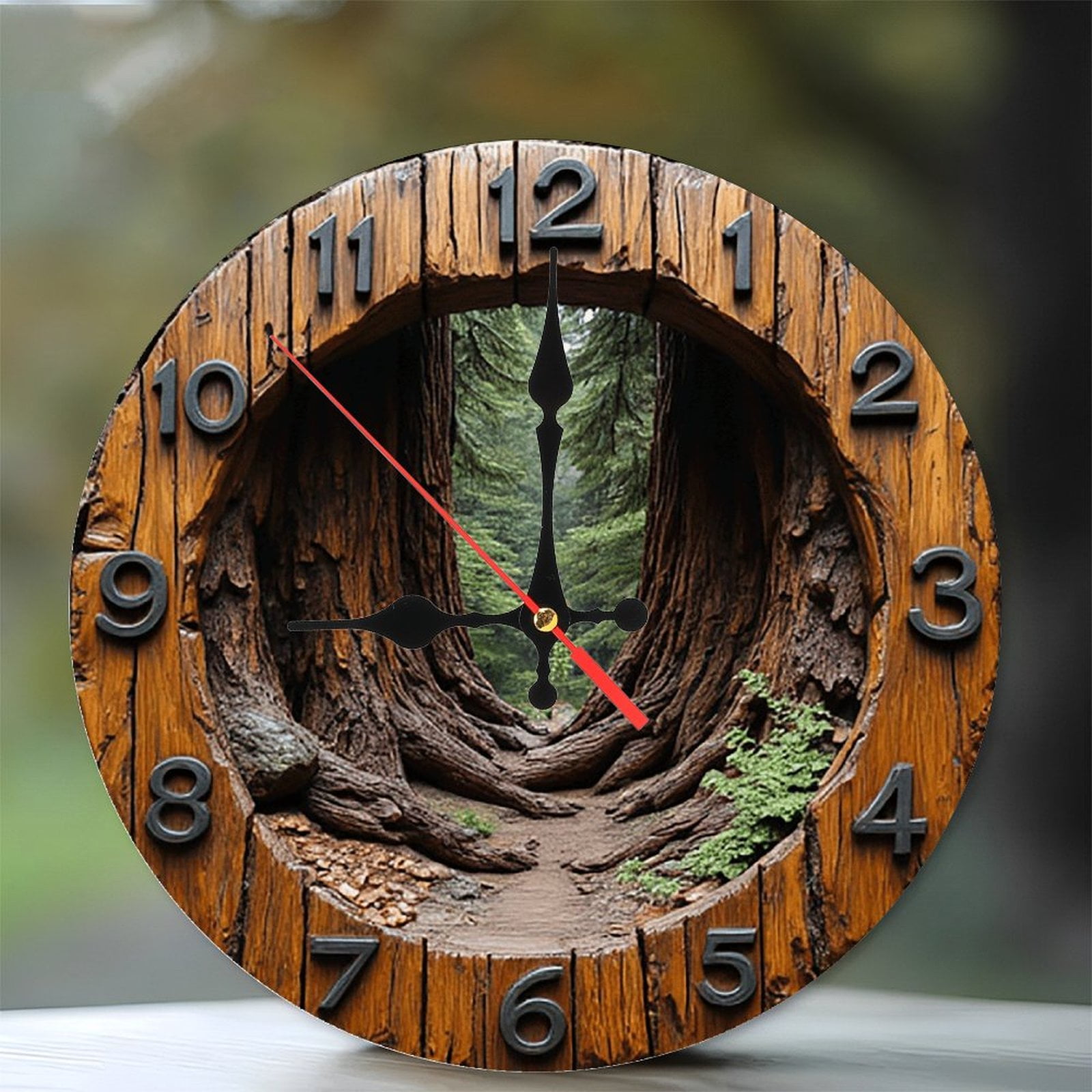 Wooden Tree Roots Wall Clock Redwood Forest 10-Inch Silent Wooden Wall ...