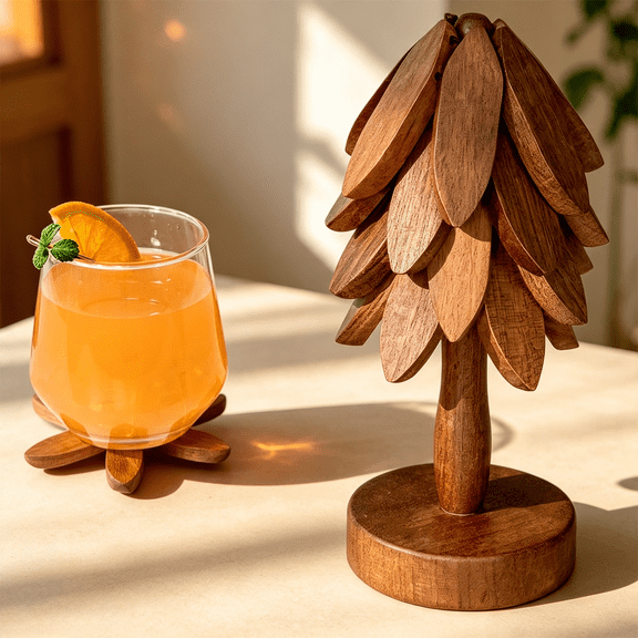 Wooden Tree-Shaped Coasters Set for Coffee Table, Kitchen