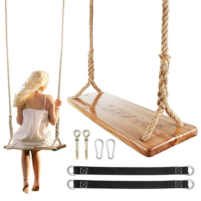 Wooden Tree Swing, 500lbs Load Capacity Adjustable Height Hanging Swing Seat for Adults & Kids