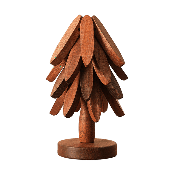Wooden Tree Trivet Set, Natural Tree Trivet Set, Walnut Wood Trivets Set with Stand Like a Christmas Tree, Foldable Kitchen Tool, Tree Trivets for Hot Dishes Teapot Hot Pot Holder Walnut/4PC