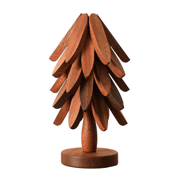 Wooden Tree Trivet Set, Natural Tree Trivet Set, Walnut Wood Trivets Set with Stand Like a Christmas Tree, Foldable Kitchen Tool, Tree Trivets for Hot Dishes Teapot Hot Pot Holder Walnut/5PC