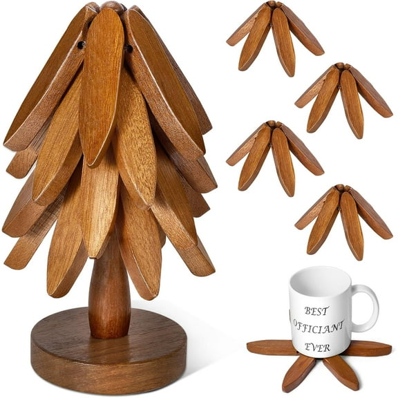 Wooden Tree Trivet Set - Tree Trivets for Hot Dishes, Wooden Trivets for Hot Pots, Foldable Kitchen Wooden Tree Coasters for Hot Bowl&Teapot
