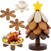 Wooden Tree Trivets for Hot Dishes, Set of 4 Tree Shape Trivet for Bowls Teapots Drinks Plates, Home Table Decor