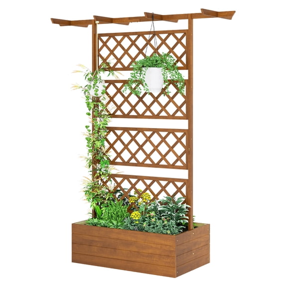 Wooden Trellis Planter Box - Raised Garden Bed for Vegetables, Herbs, Flowers - Outdoor Vine Growing - Fir Wood - 63"L x 21.75"W