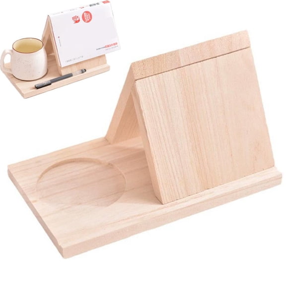 Wooden Triangle Bookmark, Small Bookshelf with Drink Holder, Wood Book Reading Rest with Slotted, Nordic Minimalist Desk Corner Display Triangle Book Holder