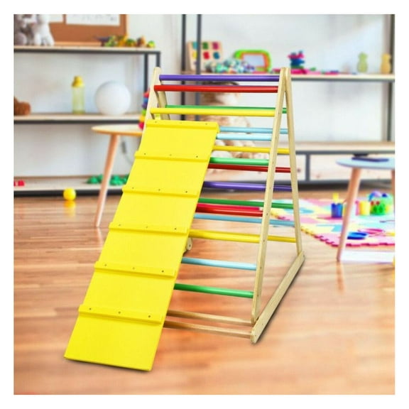 Wooden Triangle Climber for Toddlers, Foldable Montessori Climbing Toys with Reversible Ramp, Indoor Jungle Gym for Kids Ages 6 Months - 6 Years
