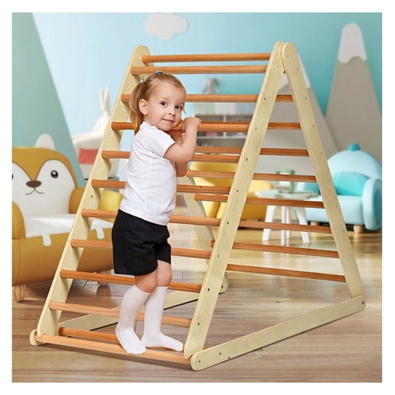 Wooden Triangle Climber for Toddlers, Foldable Montessori Climbing Toys with Reversible Ramp, Indoor Play Gym for Kids Ages 6 Months - 6 Years