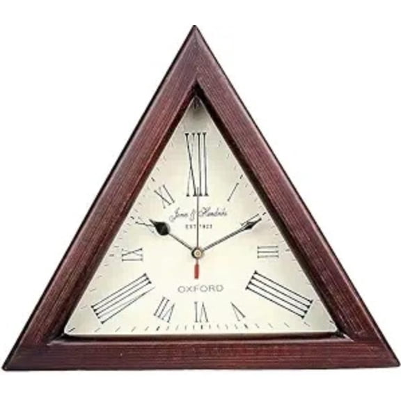 Wooden Triangle Wall Clock, Stylish Timepiece For Modern Spaces, Brown - 12 Inch | Antique Hub, For Office Hallway Dining & Living Room, Home & Dcor Gift Item | Beautiful Wall Clock