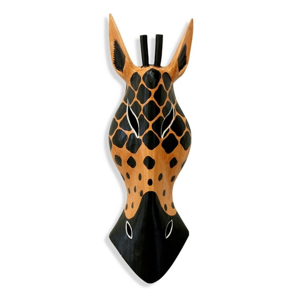 Wooden Tribal Giraffe Mask Orange Black Hand Carved Wall Plaque Hanging Home Decor Accent Art Unique Sculpture Handmade Handcrafted Decorative Mask Size: 20" Tall x 6" Wide x 2.5" Deep