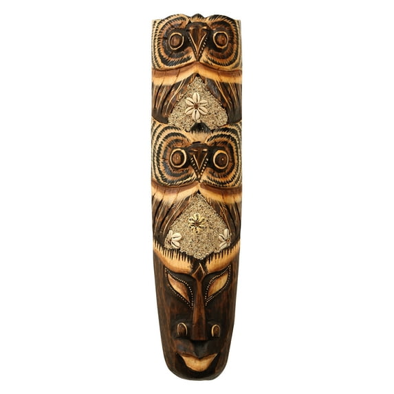 Wooden Tribal Owl Mask Hand Carved Wall Plaque Hanging Home Decor Accent Art Unique Sculpture Decoration Handmade Handcrafted Decorative Size: 12" Tall x 4" Wide x 2.5" Deep