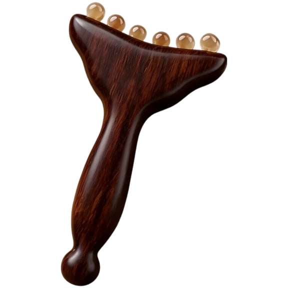 Wooden Trigger Point Massage Tool, Sandalwood Horn Ball Face Massager with 6 Teeth for Meridians, Relaxing Face Massager for Neck and Body, Hand-Polished Gua-Sha Scraper