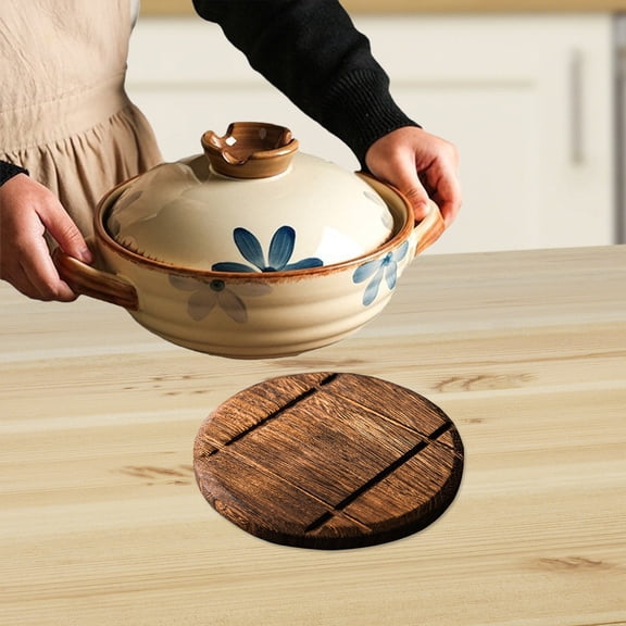 Wooden Trivet for Hot Pots and Pans - Natural Wooden Placemat Heat Resistant Counter Protector - Large Casserole Pan Mat for Kitchen Dining Table Serving - Burned Paulowne Insulation Mat