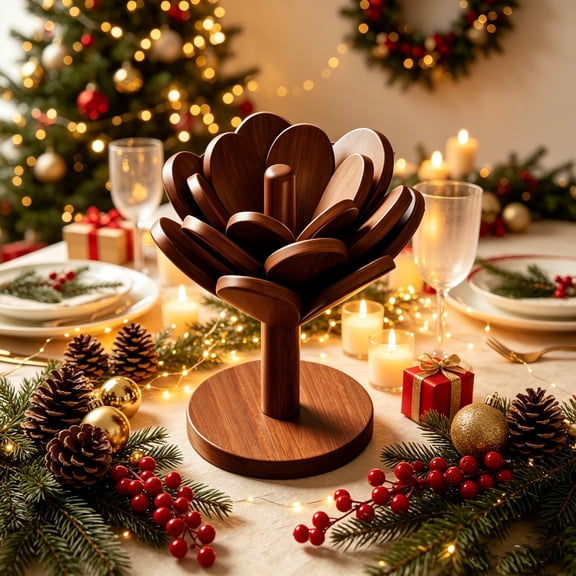 Wooden Trivets for Hot Dishes,Solid Wood Christmas Tree Trivet 8.7 Inch, Heat Safe Foldable Table Mat, Decorative Pot Stand for Kitchen Dining Winter Holiday Decor