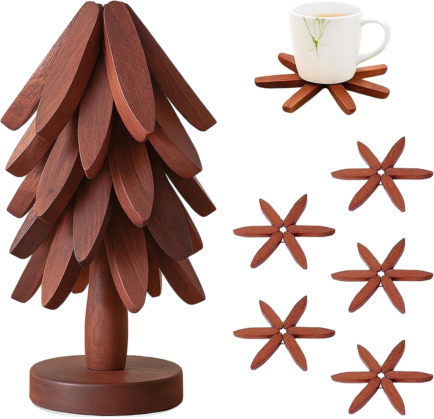 Wooden Tree Trivets Set Of 4 – Heat-Resistant Coasters For Pots & Pans, Handcrafted Decor