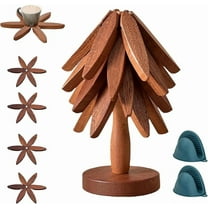 Wooden Trivets for Hot Dishes-Tree Shape Trivet Set, 4 Walnut Wood 1 Stand stored Like a Christmas Tree,Foldable Kitchen Wooden Trivet,for Hot Dishes Pot Bowl Teapot Hot Pot Holder(Walnut)