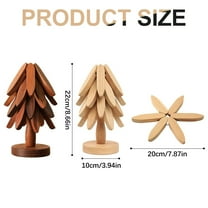 Wooden Trivets for Hot Dishes, Tree Shape Trivet Set, 4 Walnut Wood   1 Stand stored Like a Christmas Tree,Foldable Kitchen Wooden Trivet,for Hot Dishes、Pot、Bowl、Teapot、Hot Pot Holder, Beige