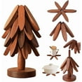 thumbnail image 1 of Wooden Trivets for Hot Dishes, Tree Shape Trivet Set, 4 Walnut Wood + 1 Stand stored Like a Christmas Tree,Foldable Kitchen Wooden Trivet,for Hot Dishes、Pot、Bowl、Teapot、Hot Pot Holder, 1 of 7