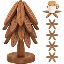 Wooden Trivets for Hot Dishes, Wooden Tree Trivet Set, Tree Coasters - of 5   1 Stand stored, Suited for Hots, Pans, Bowl, Teapot, Hot Holders - Multifunctional Ornaments