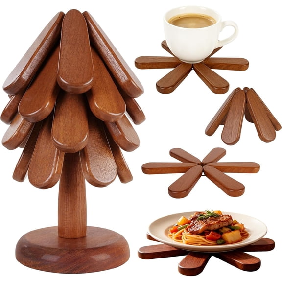 Wooden Trivets for Hot Dishes, Wooden Trivet Tree Set, Tree Trivet Set - Foldable Table Coasters for Hot Pots Pans, Heat Resistant Table Protectors, Decor & Housewarming Gifts