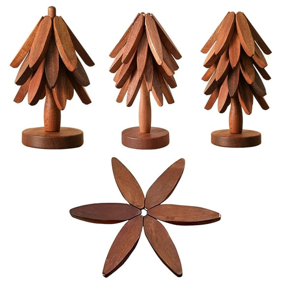 Wooden Trivets, Walnut Vertical Tripod Wooden Tree Coasters, Wooden Trivet Tree for Hot Dishes、Pot、Bowl、Teapot、Hot Pot Holder