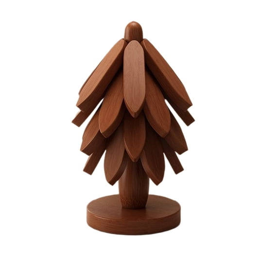 Wooden Trivets for Hot Dishes, 4 Wooden Tree-Trivet Set, Wood Coasters Like Christmas-Tree,  for Coffee Table, Kitchen Table Decor