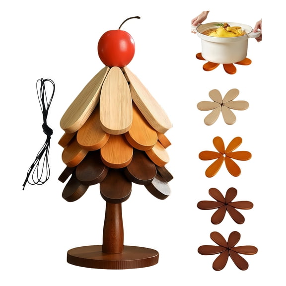 Wooden Trivets for Hot Dishes, Foldable Tree Trivet , Non-Slip Heat Resistant