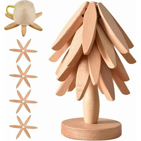 Wooden Trivets for Hot Dishes, Tree Shape Trivet Set, stored Like a Christmas Tree,Foldable Kitchen Wooden Trivet,for Hot Dishes、Pot、Bowl、Teapot
