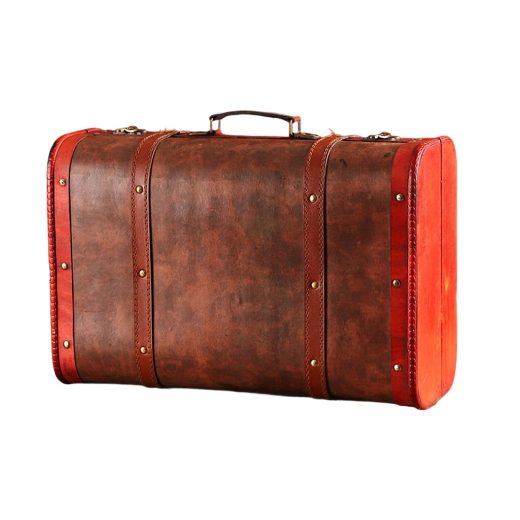 Wooden Trunk Faux Handle Carrying Case Portable Storage Container For ...