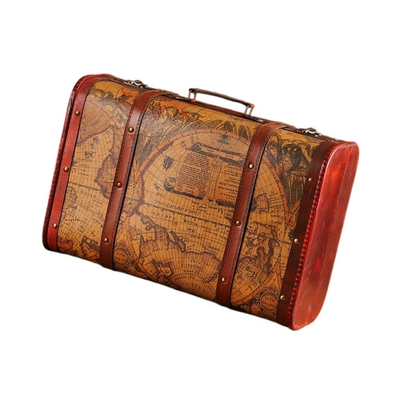 Wooden Trunk Faux Leather Handle Storage Organiser For Small Item Collection