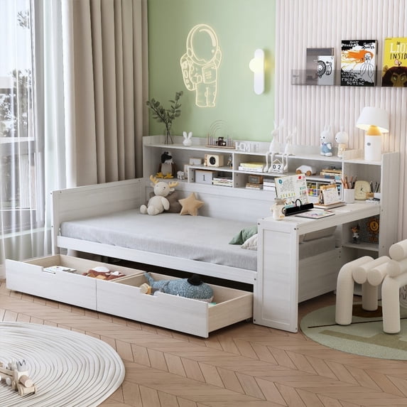 Wooden Twin Size Bed with Storage - Multifunctional & Stable