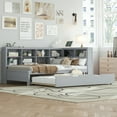thumbnail image 1 of Wooden Twin Size DayBed with Twin Trundle, Headboard with Storage Shelf and USB Charging Ports, Bed Frame for Bedroom Living Room (Grey), 1 of 7