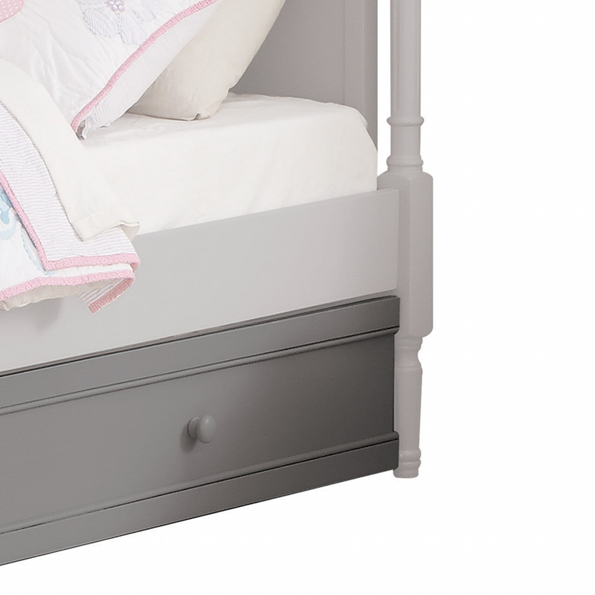 Wooden Twin Size Trundle Bed with Caster Wheels, Gray
