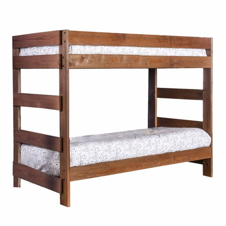 Wooden Twin over Twin Bunk Bed with Plank Style Design, Brown- Saltoro Sherpi