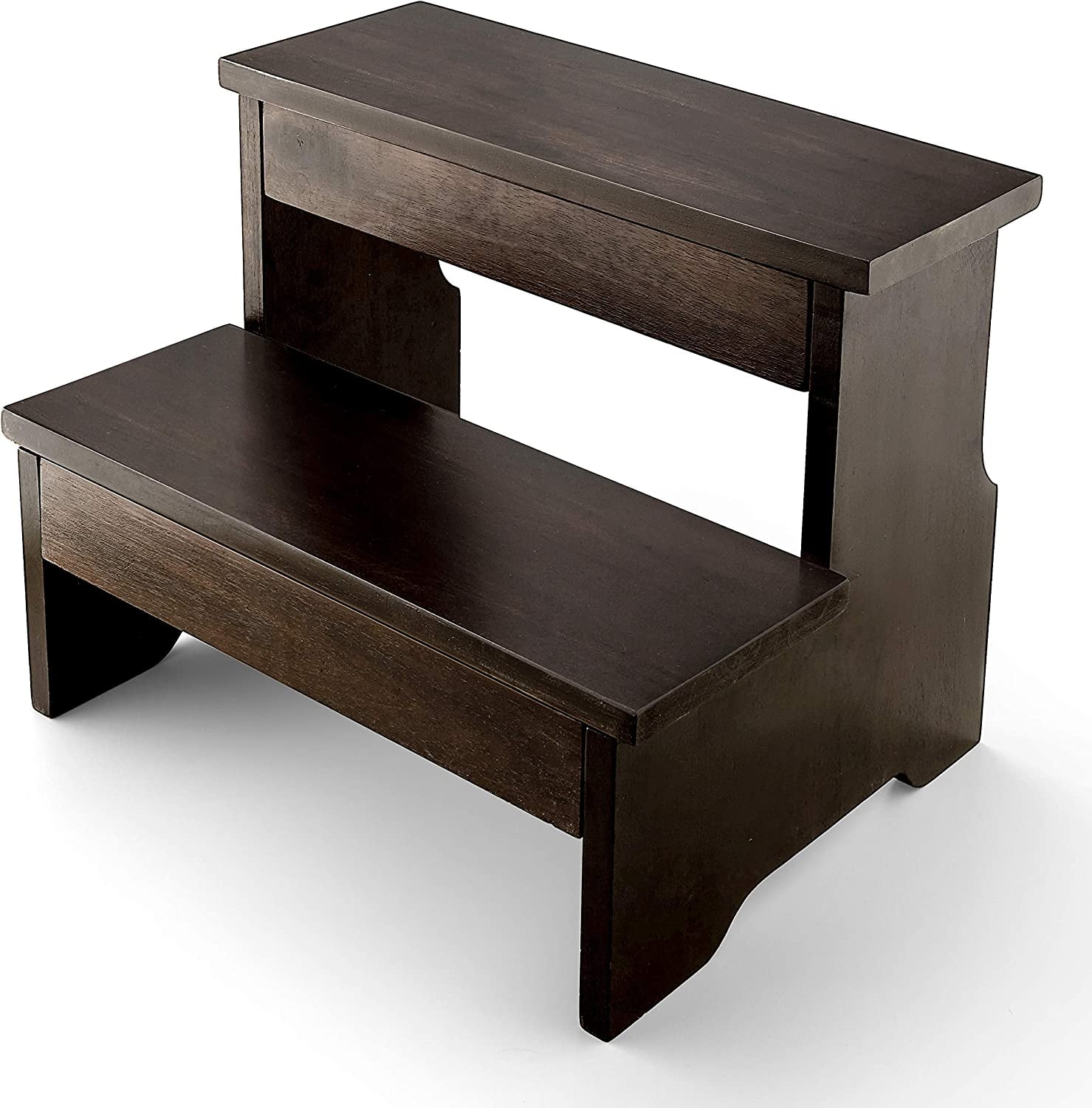 Wooden Two Step Stool, Heavy Duty 2-Step Ladder for Adults & Kids, Supports up to 450lbs for Kitchen, Bathroom or Bedside Use (Walnut Finish)