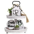 thumbnail image 1 of Wooden Two Tier Tray with Handle Farmhouse Tiered Tray Decor Home Wood Sign Rustic Home Sweet Home Simply Blessed This Is Us Wooden Beads Tiered Tray Decorations Set For Home Kitchen Table Shelf, 1 of 9