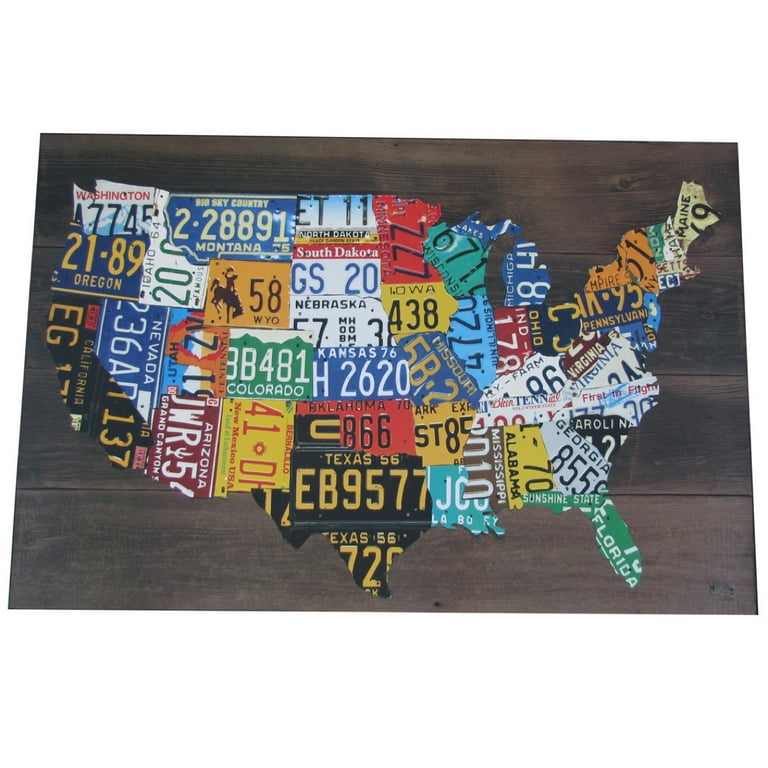 Wooden USA License Plate Map Pub Bar Wall Art Wood U.S.A. Auto Car