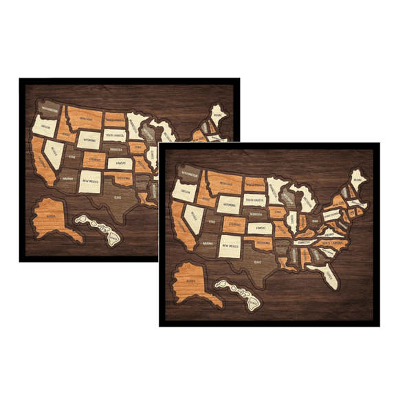Wooden USA Travel Map Puzzle – 12x10 Inch United States Map with Removable State Pieces – Interactive Wall Decor for Couples and Families 2PC