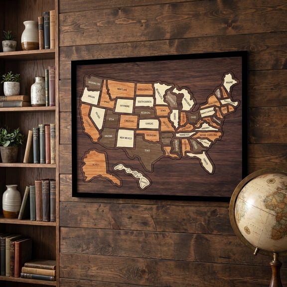 Wooden USA Travel Map Puzzle, Educational Interactive Jigsaw Puzzle Geography Learning Gifts for Adults Family Game Home Wall Decor Travel Souvenir United States Map Puzzle, 11.81 x 9.45inch