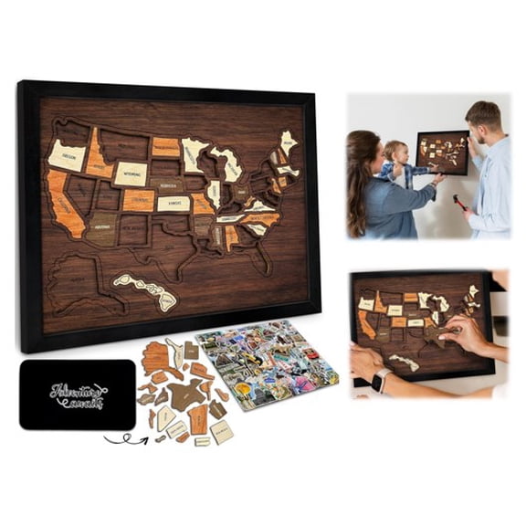 Wooden USA Travel Map Puzzle – Interactive Wall Decor for Couples and Families – Perfect for Home Entertainment – Helps Learn US Geography